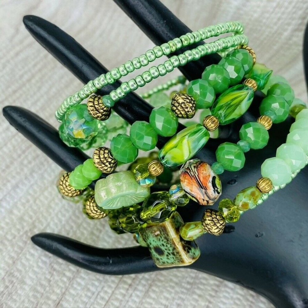 Green Swarovski Crystal Czech Stack Wrap Bracelet - image 1